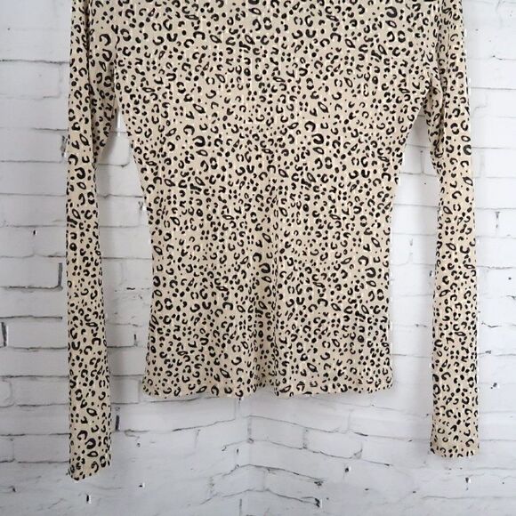 FATE GOLD TAN BROWN LEOPARD PRINT TURTLE NECK LONG SLEEVE STRETCHY SHEER TOP - Picture 6 of 10